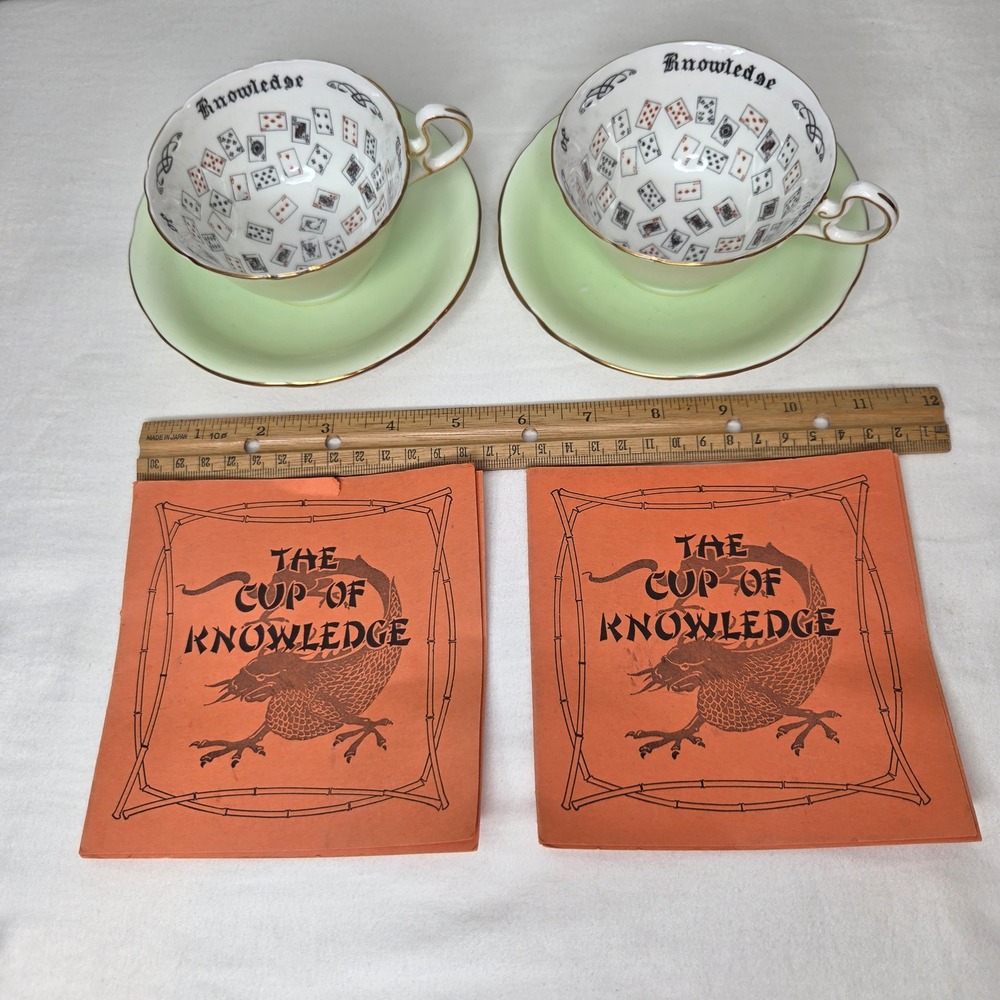 Aynsley The Cup of Knowledge Tea Set Mint Green Cup & Saucer Fortune Telling 2pc